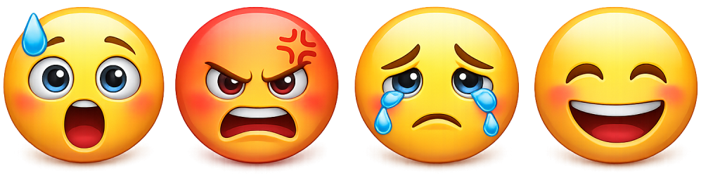 چهار حالت مختلف ابرو در چهره؛ تعجب، عصبانیت، ناراحتی و شادی